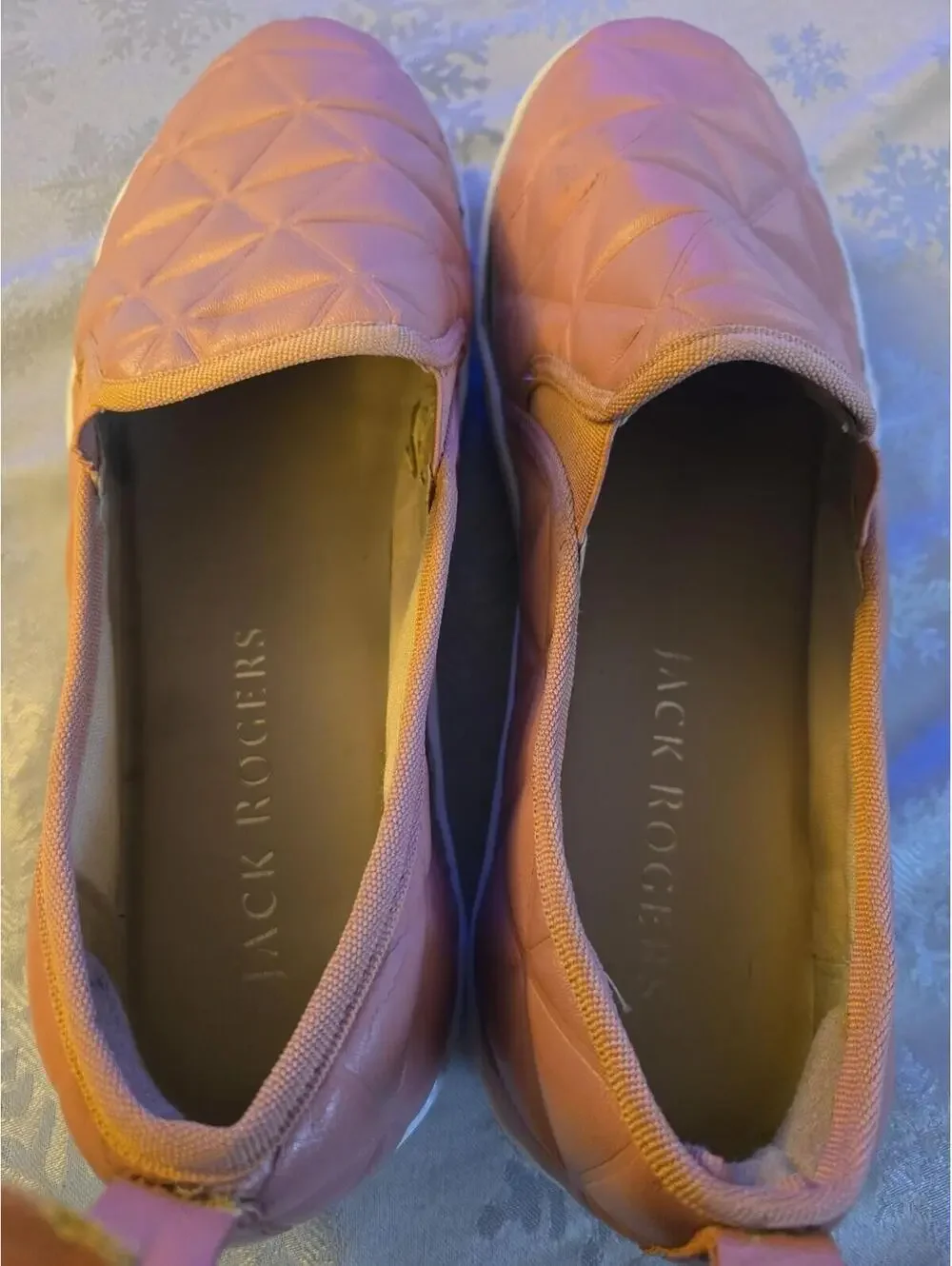 Jack Rogers Pink Geometric Quilted Leather Slip-On Sneakers Size 8.5 - Picture 3 of 5